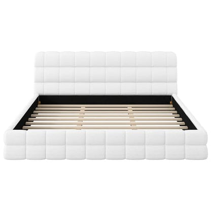 JIVOIT King Size Upholstered Platform Bed with Headboard, Berber Fleece Fabric (White & 12,King)