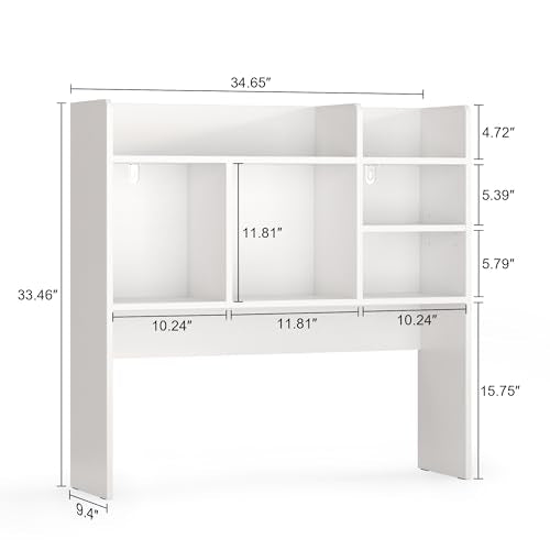 Desk Hutch with 6 Shelves, Desktop Organizer Shelf for Office Dorm, White, view 3