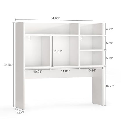 Desk Hutch with 6 Shelves, Desktop Organizer Shelf for Office Dorm, White, view 3
