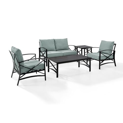 Crosley Furniture KO60015BZ-OL Kaplan Outdoor Metal 5-Piece Seating Set (Loveseat, 2 Arm Chair, Side and Coffee Table), Oiled Bronze with Oatmeal Cushions