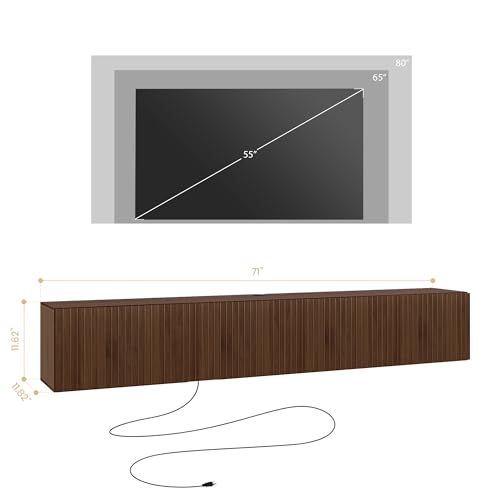 71" Floating TV Stand Wall Mounted with Power Outlet for TVs up to 80", view 3