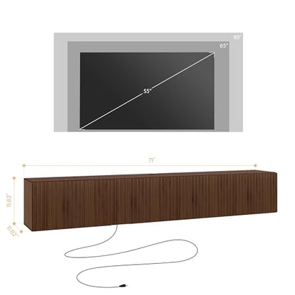 71" Floating TV Stand Wall Mounted with Power Outlet for TVs up to 80", view 3