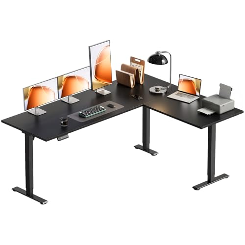 63 Inch Reversible L Shaped Electric Standing Desk, Black, view 2