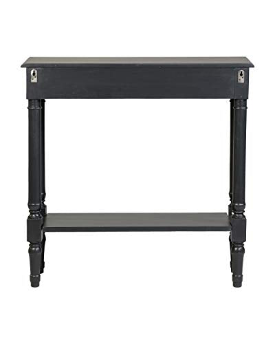 Marisol Black Narrow Console Table for Entryway with Drawer | 31.5-inch slim sofa table with lower shelf, solid wood frame, distressed finish, hallway storage for small spaces
