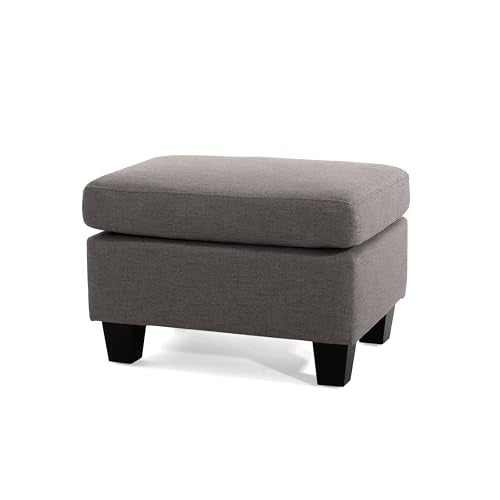 Foot Rest Ottoman Fabric Upholstered Foot Stool Birch Wood Leg Multi Purpose Padded Seat for Living Room Bedroom Office Grey
