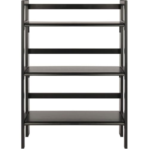 Terry Three Shelf Black Folding Storage Stand Wooden Bookcase Narrow Home Organizer Open Tier Vertical Display Compact Furniture Unit Decorative Organizer Stylish Utility Shelf
