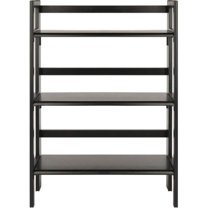 Terry Three Shelf Black Folding Storage Stand Wooden Bookcase Narrow Home Organizer Open Tier Vertical Display Compact Furniture Unit Decorative Organizer Stylish Utility Shelf