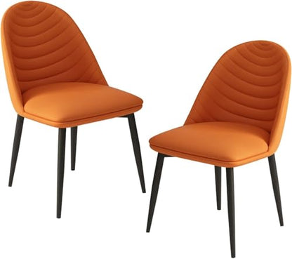 Popular Soft Seat and Back Kitchen Chairs with Sturdy Metal Legs PU Leather Chairs Set of 2(Color:Orange)