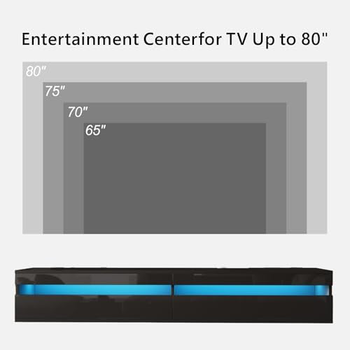Solid Wood Floating TV Stand with LED Lighting & Power Outlet, view 7