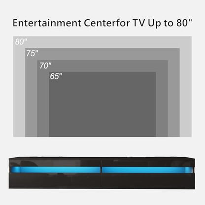 Solid Wood Floating TV Stand with LED Lighting & Power Outlet, view 7