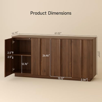 61" Sideboard Buffet Cabinet with Storage Walnut, view 3