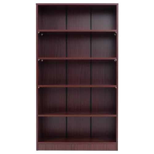 60" Tall Bookcase, 5-Tier Wood Bookshelf with Adjustable Shelves, Free-Standing Display Storage Rack for Home Office Living Room, Mahogany