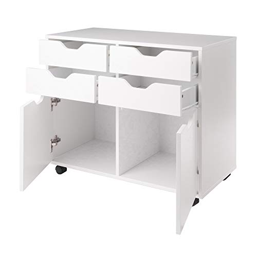 Halifax 2-Section Mobile Storage Cabinet with 4 Drawers and 2 Cabinets – Rolling Organizer with Locking Wheels in White Finish for Home or Office Use 5.98" D x 32.13" W x 26.3" H