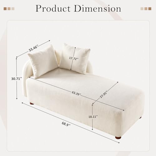 68.9" Chaise Lounge Chair Indoor with Left Facing, Chenille Beige, view 3