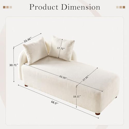68.9" Chaise Lounge Chair Indoor with Left Facing, Chenille Beige, view 3