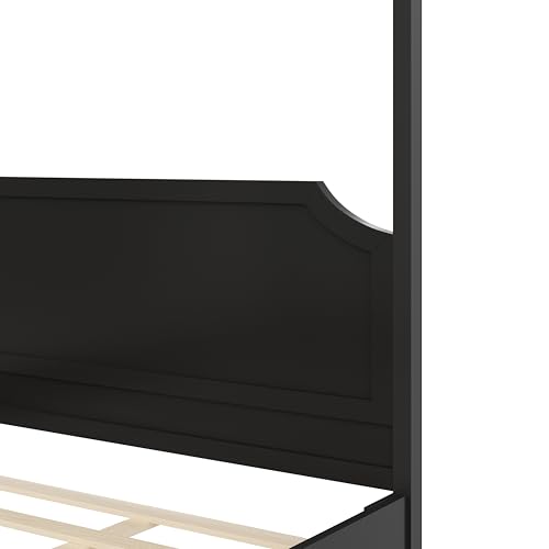 Canopy Bed Frame King with Headboard and Under-Bed Storage Space, Black, view 6