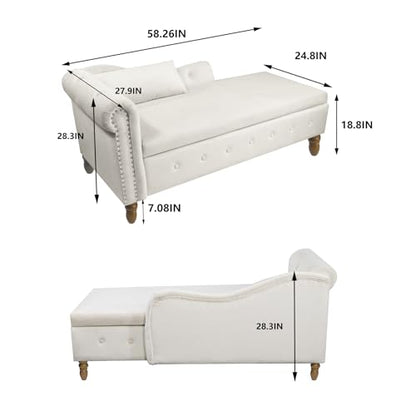 Beige Velvet Chaise Lounger with Storage for Bedroom & Living Room, view 3
