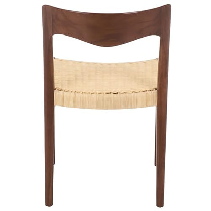 SAFAVIEH Furniture - Sezja Wicker Dining Chair - Walnut Solid Wood Frame with Natural Handwoven Rattan Seat - Fully Assembled Design for Dining Room & Kitchen, 17.7" Seat Height (DCH1204C)