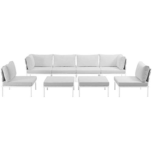 Harmony Outdoor Patio Sectional Sofa Furniture Set | All-Weather Waterproof | Modern Design | Machine Washable Cushions | Tempered Glass Top Tables