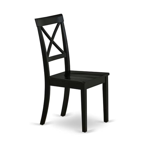 BOC-BLK-W Boston Dining Room Chairs - Cross Back Solid Wood Seat Chairs, Set of 2, Black