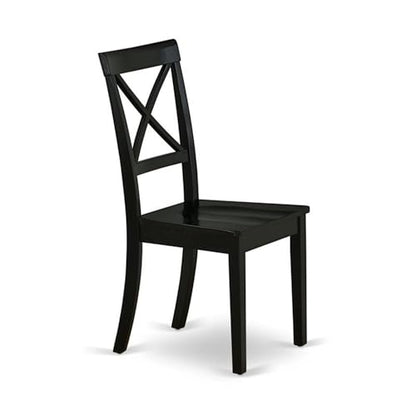 BOC-BLK-W Boston Dining Room Chairs - Cross Back Solid Wood Seat Chairs, Set of 2, Black