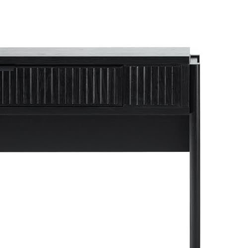 Transitional Style Furniture, Reeded Detail, Lift-Top Desk with Drawer and Storage Cubby, Sitting to Standing Desk, Soft Self-Close Desktop, 38 Inch, Black