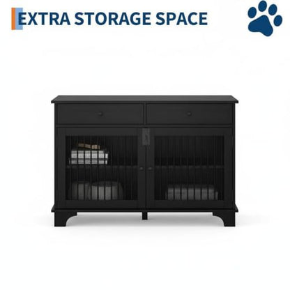 Elegant Wooden Dog Crate Furniture with 2 Storage Drawers, Removable Divider, view 5