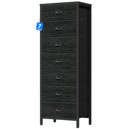 Black Bedroom Dresser, Tall Chests of Drawers with 7 Fabric Bins, view 2
