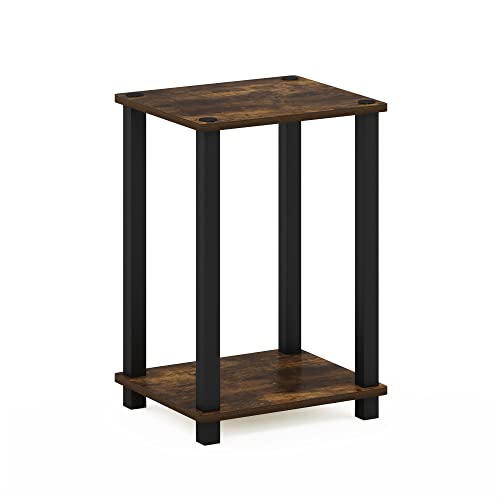 Simplistic 1-Tier End Side Night Stand/Bedside Table with Plastic Poles, Amber Pine/Black