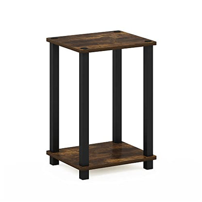 Simplistic 1-Tier End Side Night Stand/Bedside Table with Plastic Poles, Amber Pine/Black