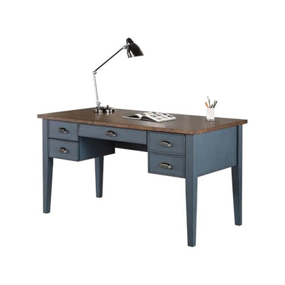 Farmhouse Wood Half Pedestal Executive Desk Writing Table Office Desk Blue, view 8