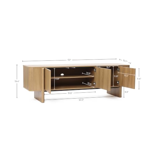 63" Mid-Century Walnut TV Stand Media Console with Storage, view 3