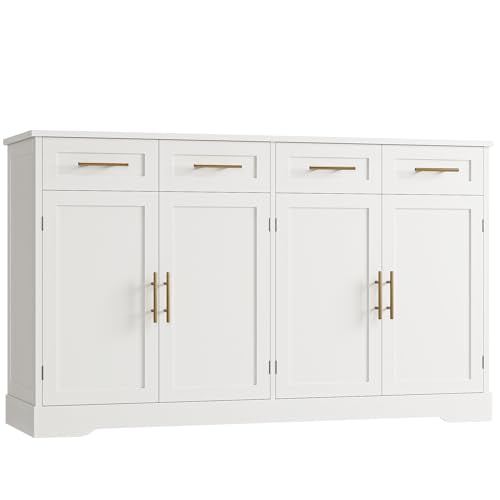 60" W Sideboard Buffet Cabinet with Storage, Kitchen Cabinet, White, view 2