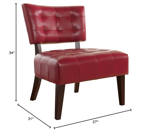 Blended Leather Tufted Accent Chair with Oversized Seating, Red