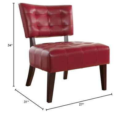 Blended Leather Tufted Accent Chair with Oversized Seating, Red