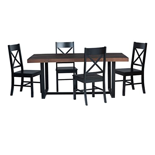 Barnes 5-Piece Rustic Metal and Wood Dining Table with X-Back Chairs Set of 5 Mahogany/Black