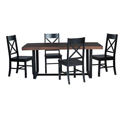 Barnes 5-Piece Rustic Metal and Wood Dining Table with X-Back Chairs Set of 5 Mahogany/Black