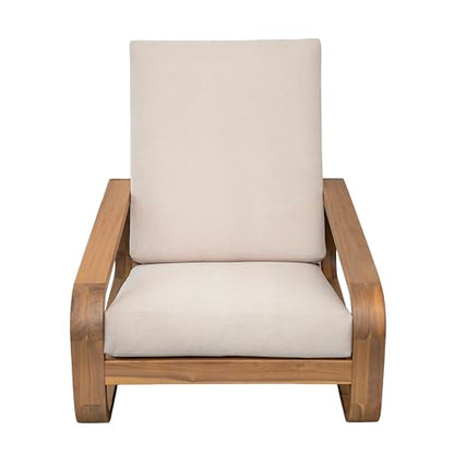 Tustin Acacia Wood Lounge Chair Outdoor with Removable Cushion, Solid Wood Patio Accent Chair with Cushion, Patio Furniture Set Sofa Chair, Light Teak+Beige