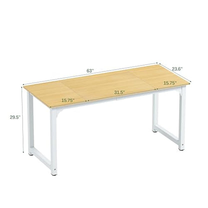 Modern Computer Desk 63 Inch Large Office Desk, Writing Study Table for Home Office Desk Workstation Wide Metal Sturdy Frame Thicker Steel Legs, White