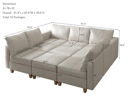 Modular Sleeper Sofa Sectional Couch with Storage, Faux Leather Modular Sofa Bed Sectional Sofa for Living Room Beach White