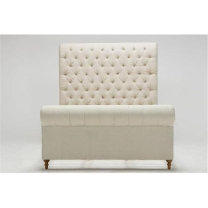 Eden Home Mid-Century Upholstered Tufted Full Bed Frame, Fabric Material, Cream Finish, Tall Button Tufted Headboard, Slats Included, 66.3" H x 59.6" W x 95.3" D, Elegant Bedroom Furniture
