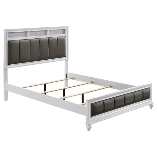 Coaster Home Furnishings Barzini Modern Classic 4-Piece Bedroom Set Leatherette Upholstered Queen Size Panel Bed Frame 56-inch Headboard White 205891Q-S4