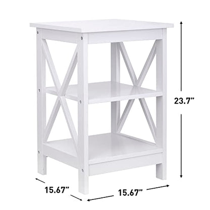 Nouva Side Table - Square Small End Table w/Storage Shelf, Tall Nightstand w/X-Design for Living Room Bedroom Office Bathroom,White