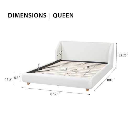 Astry Boucle Upholstered Queen Size Bed Frame with Wingback Headboard, view 3