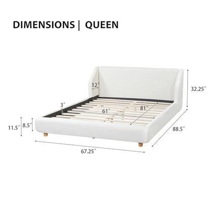 Astry Boucle Upholstered Queen Size Bed Frame with Wingback Headboard, view 3