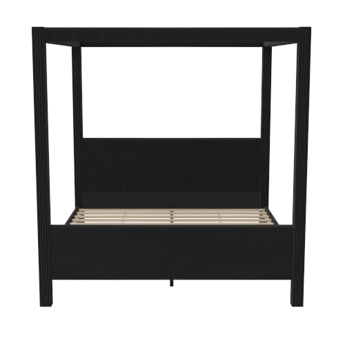 Queen Size Upholstered Canopy Bed with Padded Headboard & Footboard, Black, view 6
