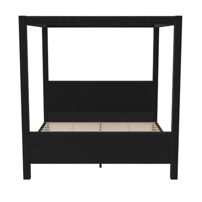 Queen Size Upholstered Canopy Bed with Padded Headboard & Footboard, Black, view 6
