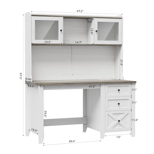 Farmhouse Computer Desk with Power Outlets & LED Light, view 3