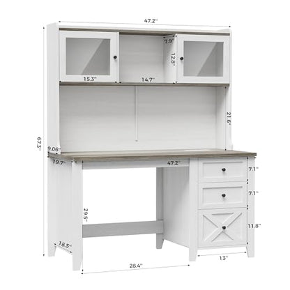 Farmhouse Computer Desk with Power Outlets & LED Light, view 3