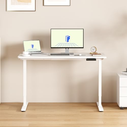 FLEXISPOT E3 Dual Motor Electric Standing Desk 55 x 28 Sit Stand Up Desk, Holds 220 lbs, Adjustable Height w/Memory Presets, One-Piece White Desktop & White Frame, Ships in 2 Boxes